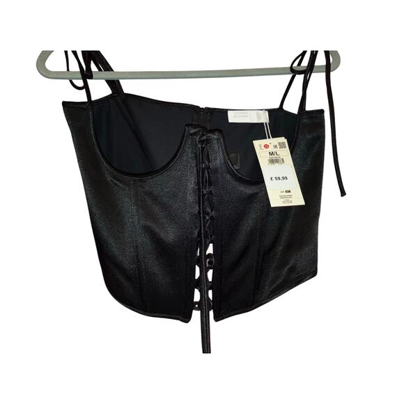 NWT Reserved Re.Design Lace-Up Satin Corset Top Black M/L - Picture 3 of 8